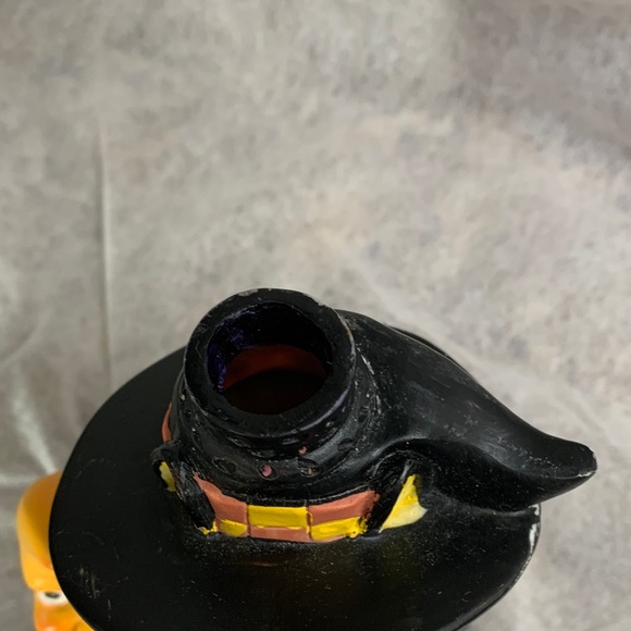 Vintage Black Cat  Ceramic Candle Holder  Figurine with Orange/Yellow Accents - Picture 3 of 16